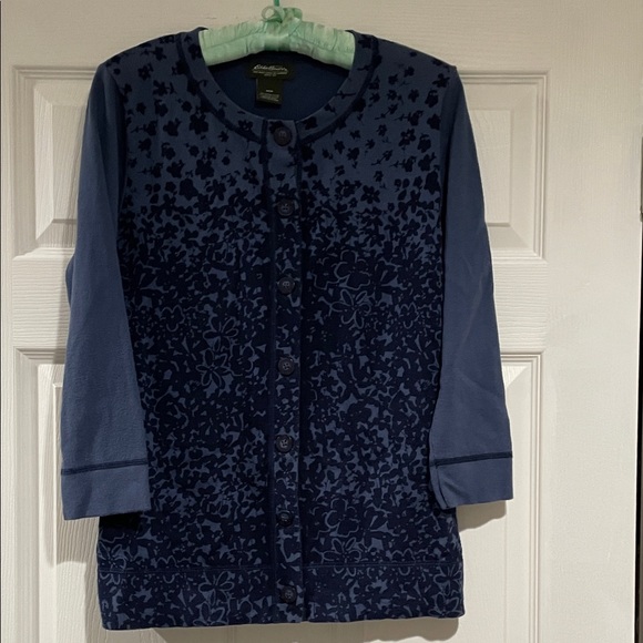 Eddie Bauer Blue Knit Sweater With 3/4 Length Sleeves. - Picture 1 of 7
